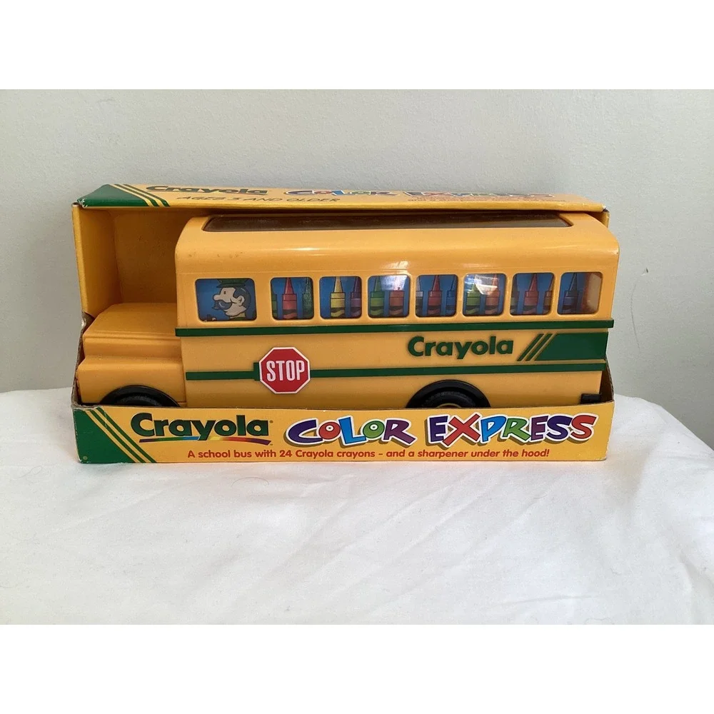 Vintage 1993 Crayola Color Express School Bus Crayon Holder & Sharpener Set